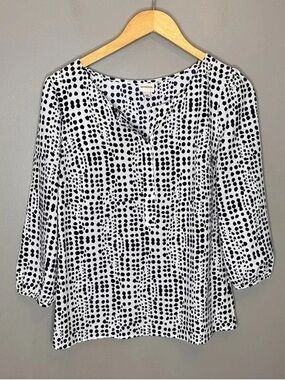 Merona Black Dot Print Split-Neck Blouse on White
